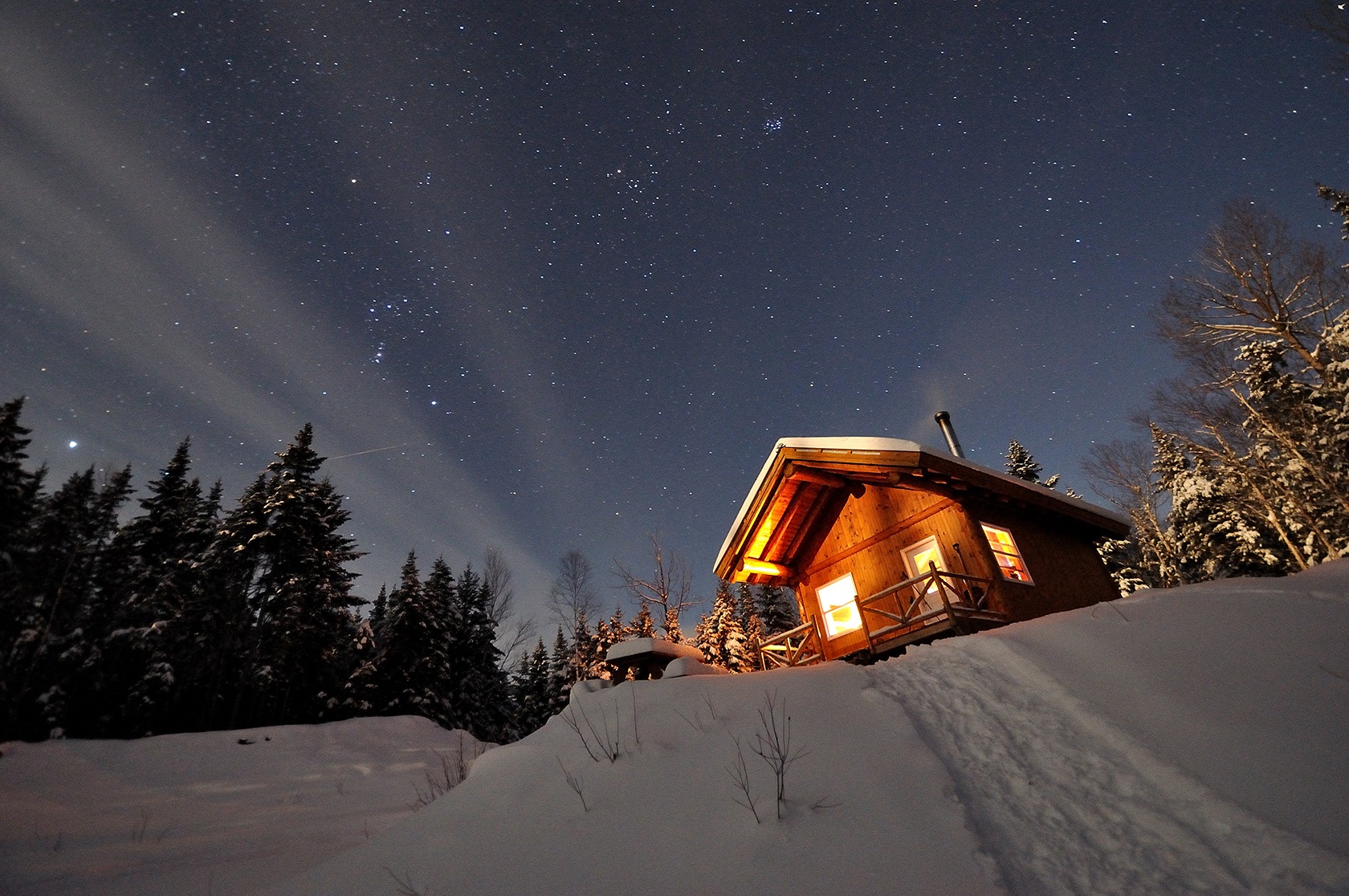 A winter night on Mont Gosford, Quebec, Canada
